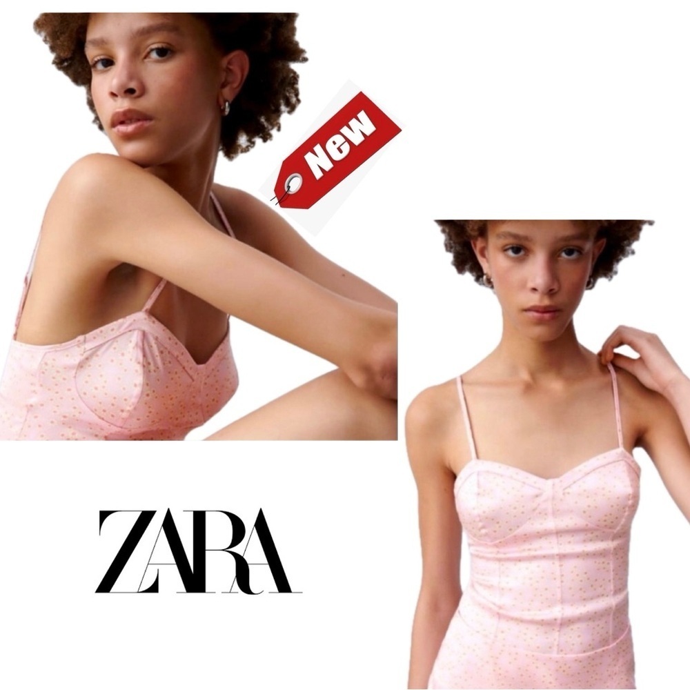 Zara pink satin effect daisy flower floral spaghetti strap bodysuit Sz M NWT